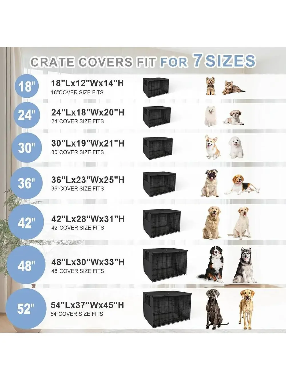 Dog Crate Cover - 48 Inch, Black Oxford Cloth, Windproof, Breathable